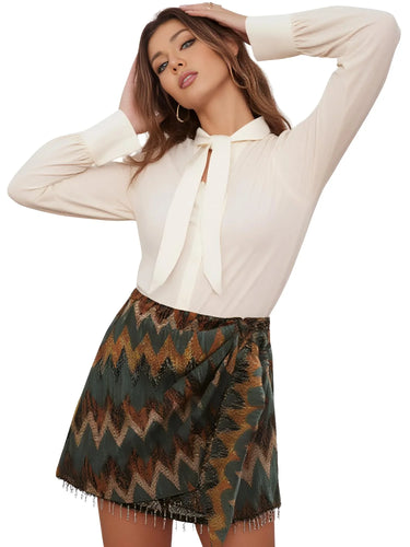 Women's Mini Sarong Skirt Beaded Tassel Hem Mini Skirt, Drestiny, Skirts, Mini Skirts, Dark Green, Brown, Sarongs, United States, USA, Canada, Australia, New Zealand, United Kingdom, UK, S, M, L, mini sarong skirt, women's sarong skirt, beach sarong skirt, swimsuit cover up skirt, wrap mini skirt, Swimwear skirt, wrap mini skirt, shopdrestiny.com
